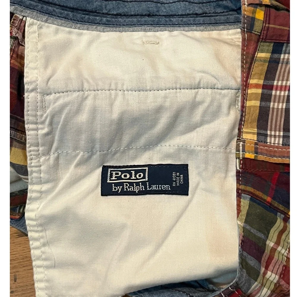 Polo Ralph Lauren Patchwork Madras Plaid Shorts Multi Color Preppy Mens Size 35